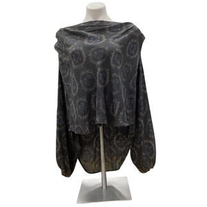 Free People Women’s Blouse Size S/P Polyester High-Low Gray Blue Flowers Print